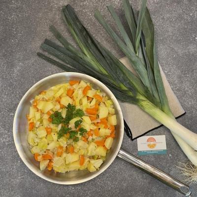 Fondue de carotte, poireau et pomme de terre
